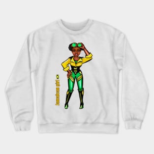 Anime Manga Jamaican sunshades yellow background - dressed in the colors colours of Jamaican flag in black green and gold inside a heart shape Crewneck Sweatshirt